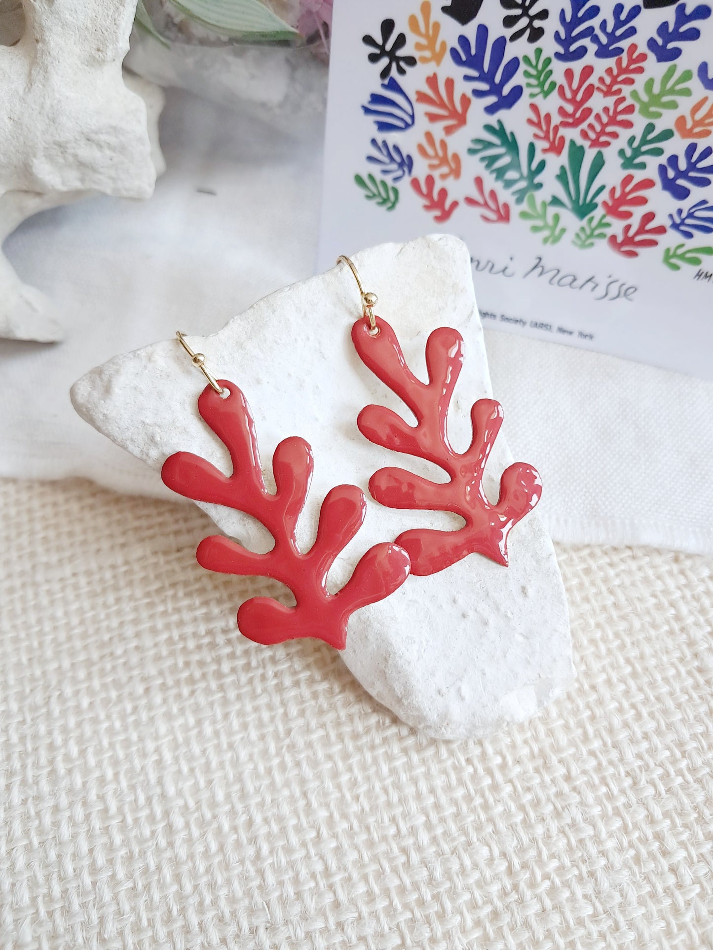 Boucles d'oreilles algues rouges inspiration Matisse