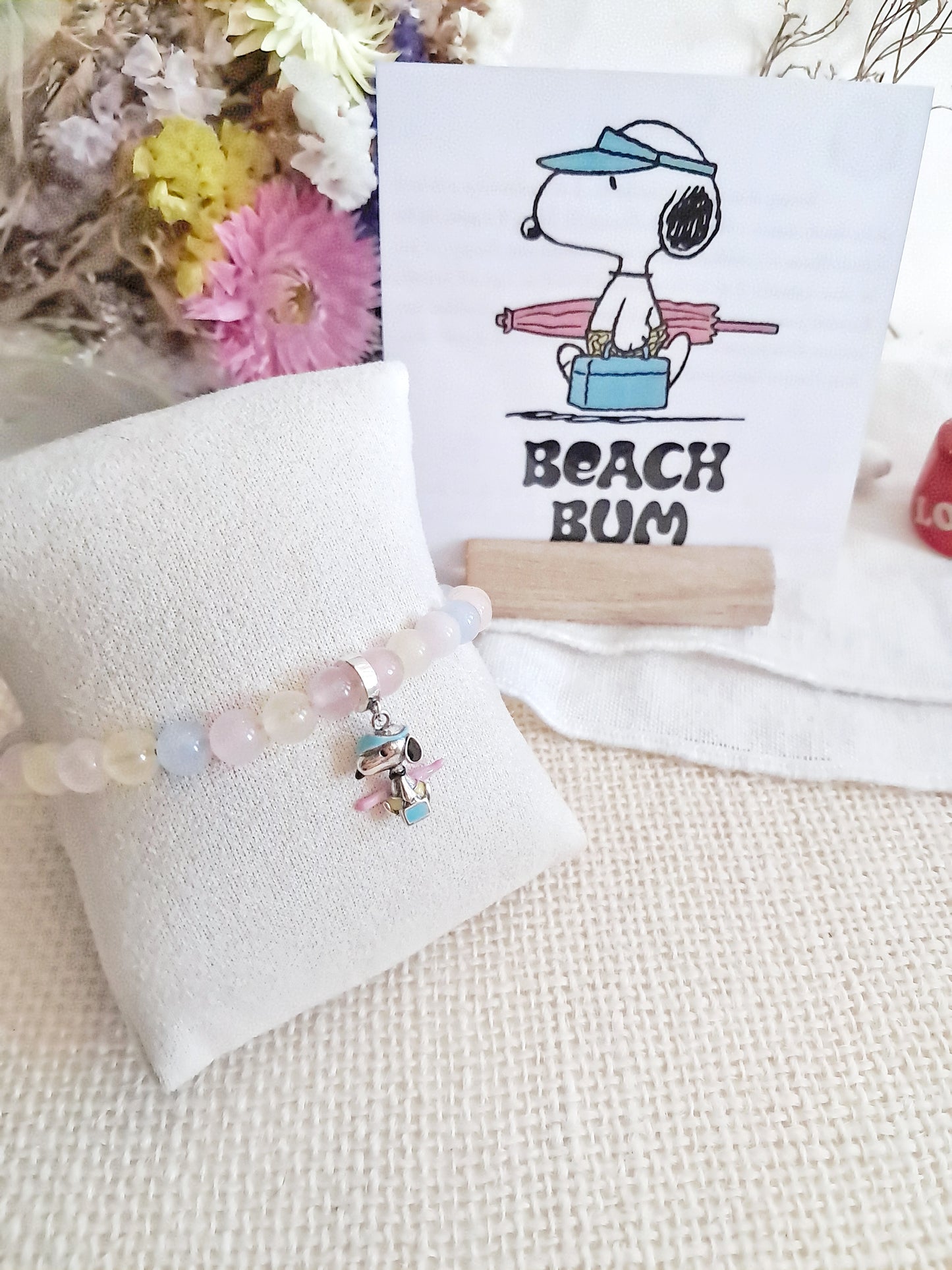 Bracelet Snoopy à la plage avec sa breloque en argent 925