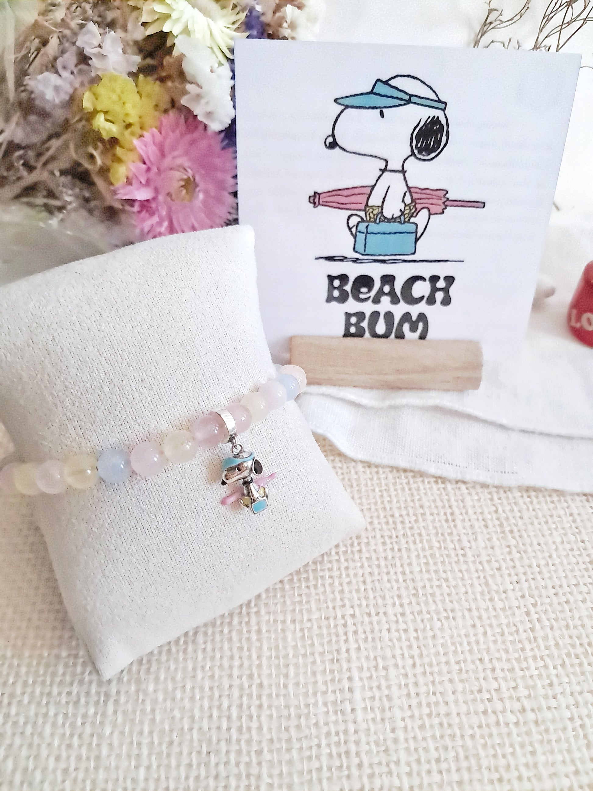 Bracelet Snoopy à la plage avec sa breloque en argent 925