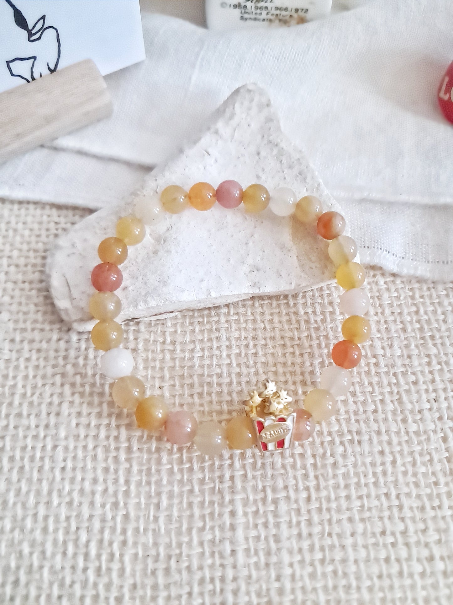 Bracelet pop corn Woodstock avec sa breloque en argent 925