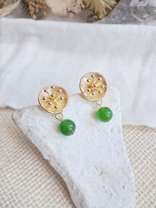 Boucles d'oreilles lotus et perles vertes