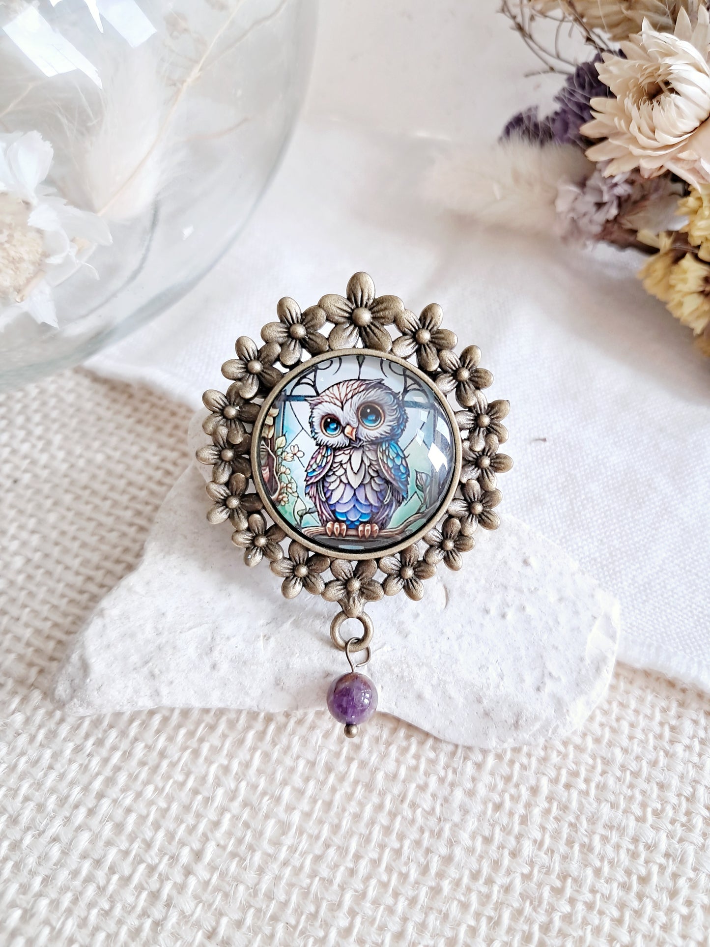 Broche cabochon chouette