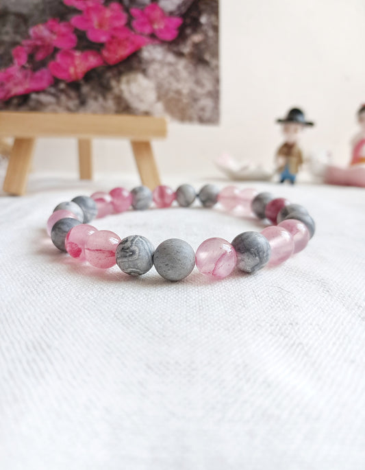 Bracelet les fleurs de cerisier en map jasper et jade cerise