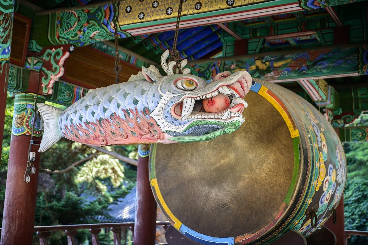 Bracelet du Gong du temple de Bomunsa (보문사) avec sa breloque poisson en argent 925